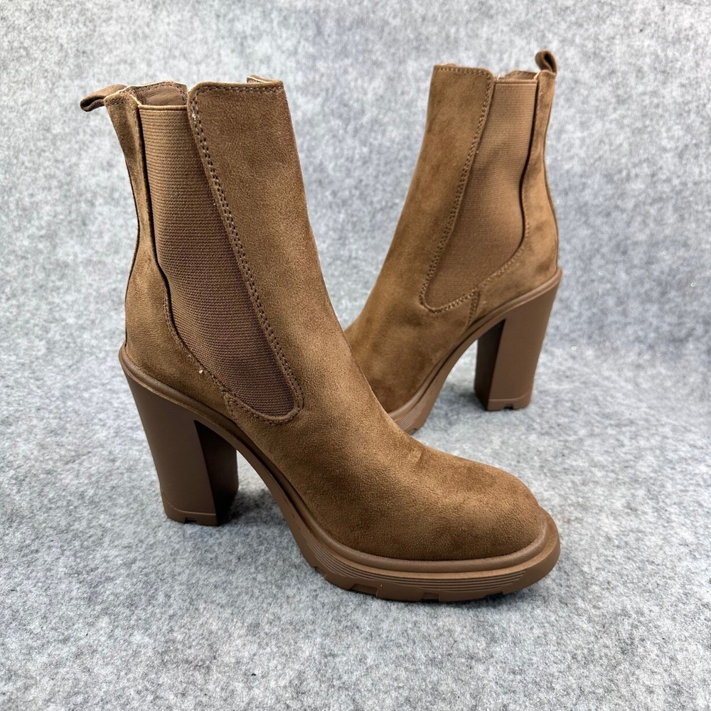 Nine West Ream2 Chelsea Boots Womens 7 Brown Suede Block Heel Booties
